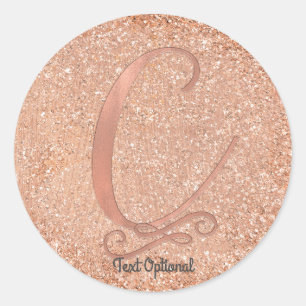 Roze Gouden Glitter Gepersonaliseerde Initiële Let Ronde Sticker