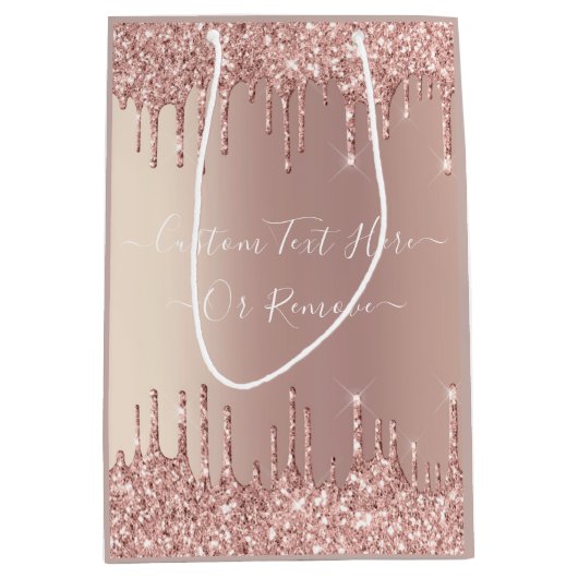Roze Gouden Glitter Geschenkzak met Aangepaste Tek Medium Cadeauzakje (Voorkant)
