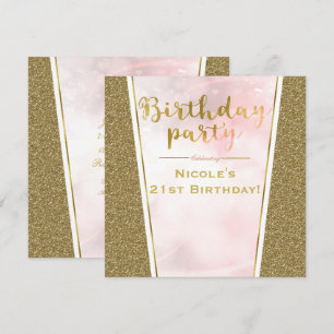 Roze Gouden Glitter Glam Glitter Verjaardagsfeestj Kaart