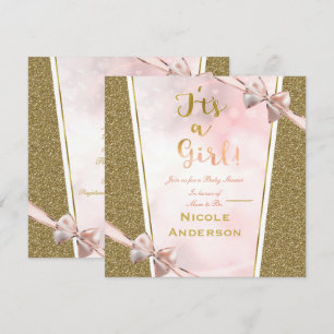 Roze Gouden Glitter Glam Het is een Meisje Boog Ba Kaart