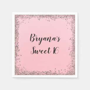 Roze Gouden Glitter Glam Rand Sweet 16 Roze Feestj Servetten