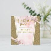 Roze Gouden Glitter Glam Sparkle Bow Verjaardagsfe Kaart (Staand voorkant)