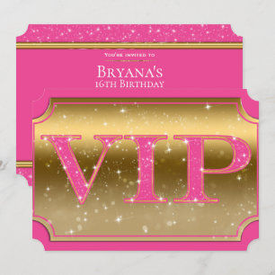 Roze & Gouden Glitter Glam VIP-feestticket Kaart