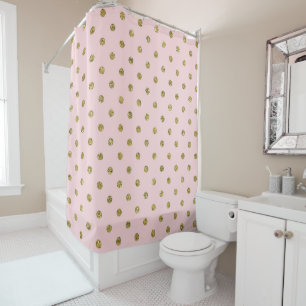 Roze & Gouden Glitter Glans Stippen Minimalistisch Douchegordijn