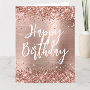 Roze Gouden Glitter Handgeschreven Stijl Gelukkig  Kaart
