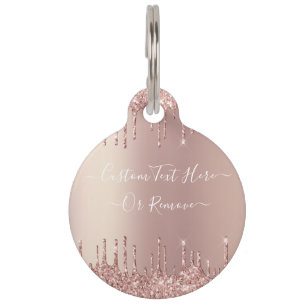Roze Gouden Glitter Huisdier ID Tag Gepersonalisee Huisdierpenning