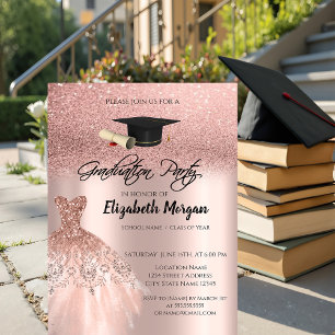 Roze Gouden Glitter Jurk Afstudeerhoed Afstuderen Kaart