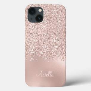 Roze Gouden Glitter Juweel Monogram iPhone 13 Hoesje