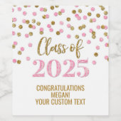 Roze Gouden Glitter Klasse van 2025 Afstuderen Wijn Etiket (Enkel label)