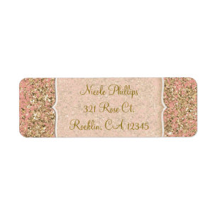 Roze & Gouden Glitter Kristal Glam Feest Uitnodigi Etiket
