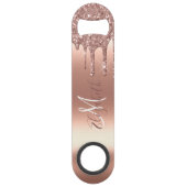 Roze Gouden Glitter Look Drips Monogram Metaal Speed Flessenopener (Voorkant)