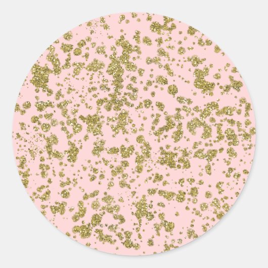 Roze & Gouden Glitter Look Glam Modern Splatter Ronde Sticker (Voorkant)