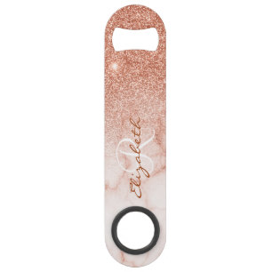 Roze Gouden Glitter Look Marmer Ombre Monogram Speed Flessenopener