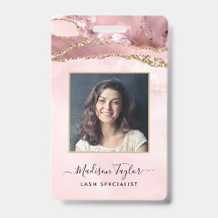 Roze Gouden Glitter Marmer Agate Salon Zakelijke I Badge