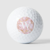 Roze Gouden Glitter Marmer Monogram Golfballen (Voorkant)