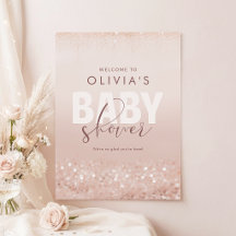 Roze Gouden Glitter Meisje Baby Shower Poster