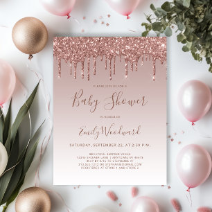 Roze Gouden Glitter Meisje Baby Shower Uitnodiging