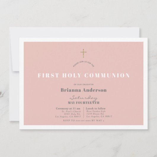 Roze Gouden Glitter Meisje Eerste Heilige Communie Kaart (Voorkant)