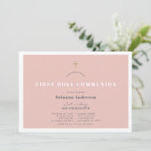 Roze Gouden Glitter Meisje Eerste Heilige Communie Kaart (Staand voorkant)