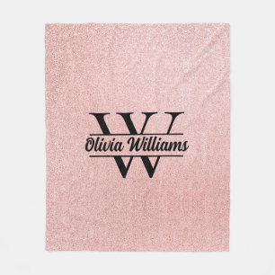 Roze Gouden Glitter Monogram Meisjesachtige Mode Fleece Deken