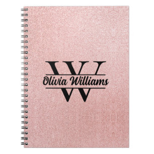 Roze Gouden Glitter Monogram Meisjesachtige Mode Notitieboek