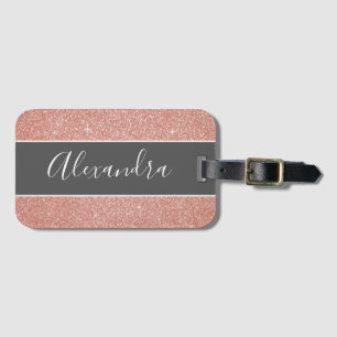 Roze Gouden Glitter Monogram Naam Bagagelabel