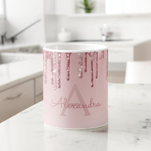 Roze Gouden Glitter Monogram Naam & Initiaal Koffiemok