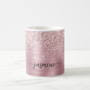 Roze Gouden Glitter Monogram Onderscheidende Kleur Koffiemok