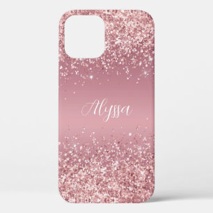 Roze Gouden Glitter Monogram Schrift iPhone 12 Pro Hoesje
