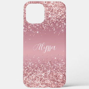 Roze Gouden Glitter Monogram Schrift iPhone 12 Pro Max Hoesje