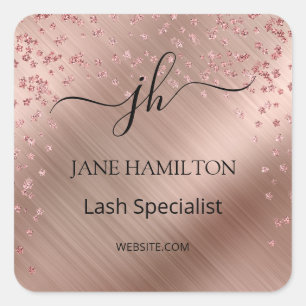 Roze Gouden Glitter Monogram Zakelijk Logo Vierkante Sticker