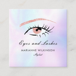 Roze Gouden Glitter Ogen en Wimpers Iridescent Vierkante Visitekaartje