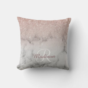 Roze Gouden Glitter Ombre Monogram Marmer Kussen