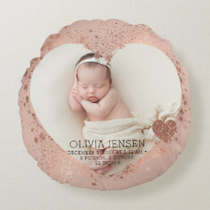 Roze Gouden Glitter Pasgeboren Foto Geboorte Stats Rond Kussen