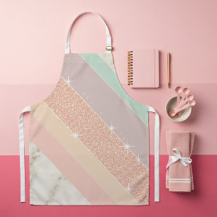 Roze Gouden Glitter Pastel Marmer Diagonale Strepe Schort