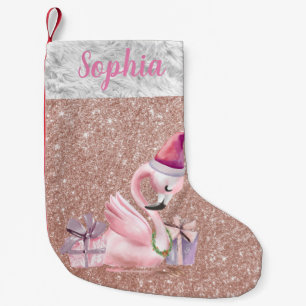 Roze Gouden Glitter Persoonlijke Flamingo Vakantie Kleine Kerstsok