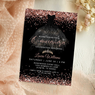 Roze Gouden Glitter Prinses Quinceañera Verjaardag Kaart