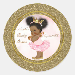 Roze Gouden Glitter Prinses Vintage Zwarte Baby Me Ronde Sticker