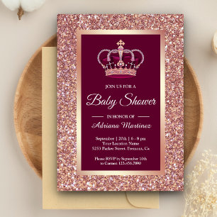 Roze Gouden Glitter Prinsessen Kroon Roze Baby Sho Kaart