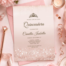 Roze Gouden Glitter Quinceañera Uitnodigingskaart