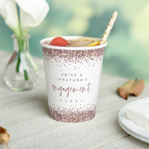 Roze Gouden Glitter Rand Namen Verlovingsfeest Papieren Bekers
