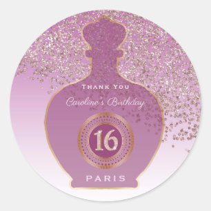 Roze Gouden Glitter Rosé Geur, Zoete 16 Ronde Sticker