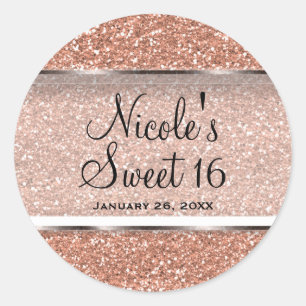 Roze Gouden Glitter Roze Glam Trouwfeest Favorieti Ronde Sticker