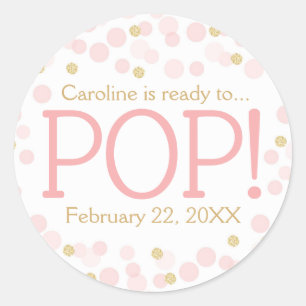Roze Gouden Glitter Stippen Baby shower Ronde Stic Sticker