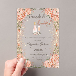 Roze Gouden Glitter Stof Brunch Rozen Bruidsmeisje Acryl Uitnodigingen