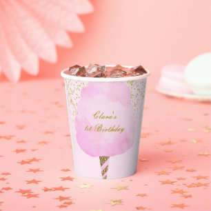 Roze & Gouden Glitter Suikerspin Verjaardagsfeestj Papieren Bekers