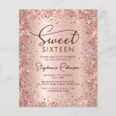 Roze Gouden Glitter Sweet 16 Verjaardagsuitnodigin (Voorkant)