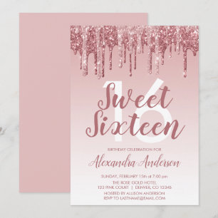 Roze Gouden Glitter Sweet Sixteen Verjaardag Kaart
