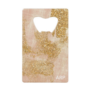 *~* Roze Gouden Glitter Textured Distressed Golden Kredietkaart Flessenopener