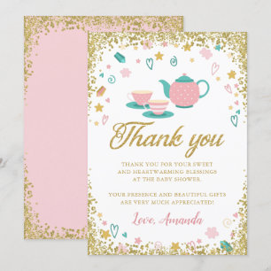 Roze Gouden Glitter Thee Feest Dankkaart Kaart